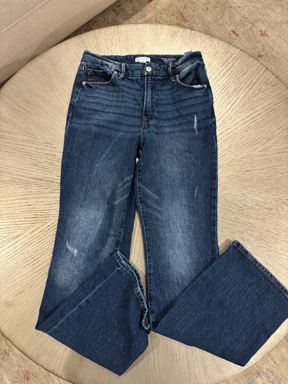Good American Dark Blue Distressed Boot cut Jeans